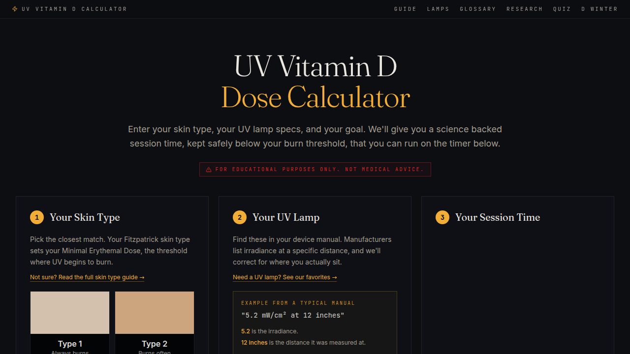 UV Light Timer | Free UV Vitamin D Dose Calculator